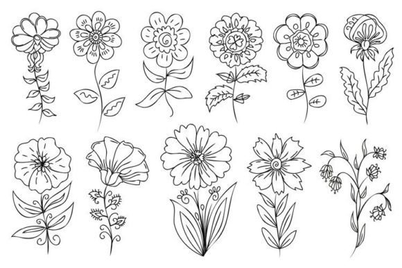 Elegant Line Art: Outline Decorative Flowers for Modern Design